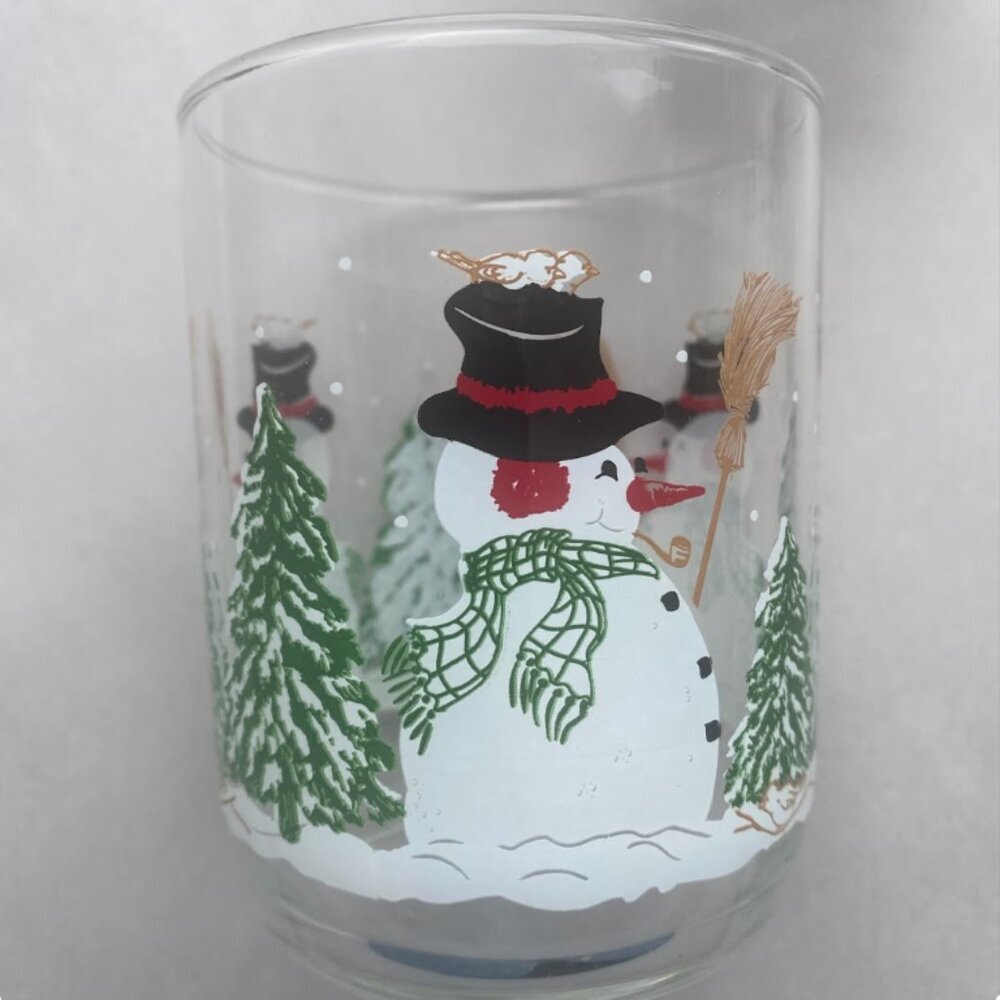 Vintage Libbey Snowman Christmas Glasses Tumbler Highball Set Of 4 Holiday